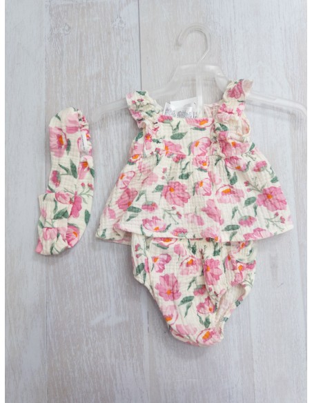 set beige con flores rosdas