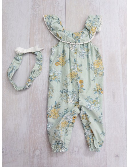 enterizo turquesa con flores amarillas