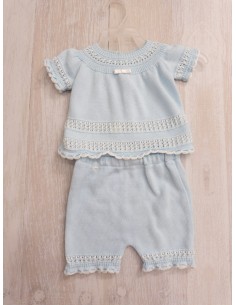 set tejido celeste short y blusa