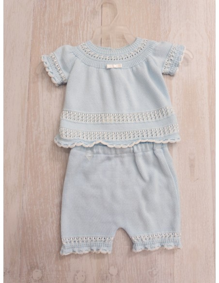 set tejido celeste short y blusa