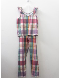 set pantalon y top cuadros morados, rosados, verdes