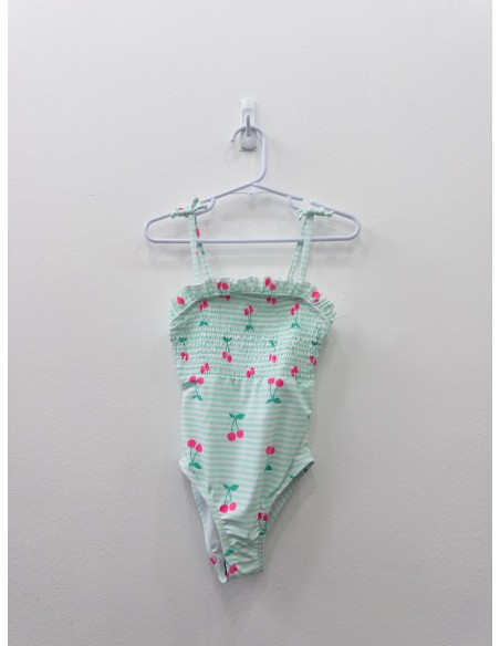 pantalon de bano rayas turquesas con cerezas