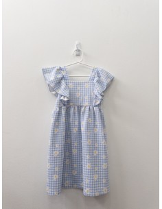 vestido cuadros celestes y margaritas