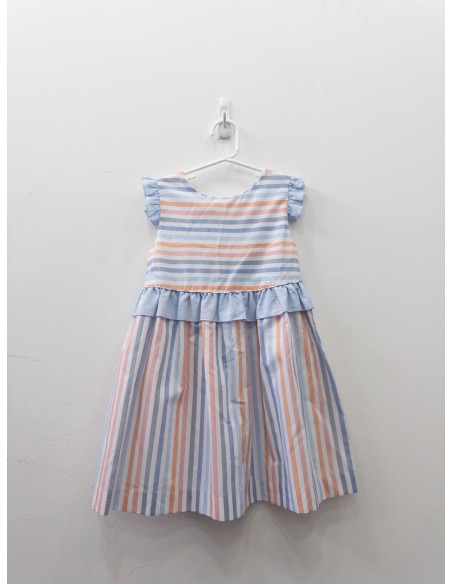 vestido rayas celestes, azules y naranja