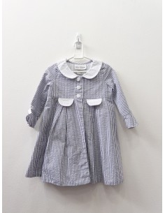 vestido manga larga rayas azul oscura e hilos plateados