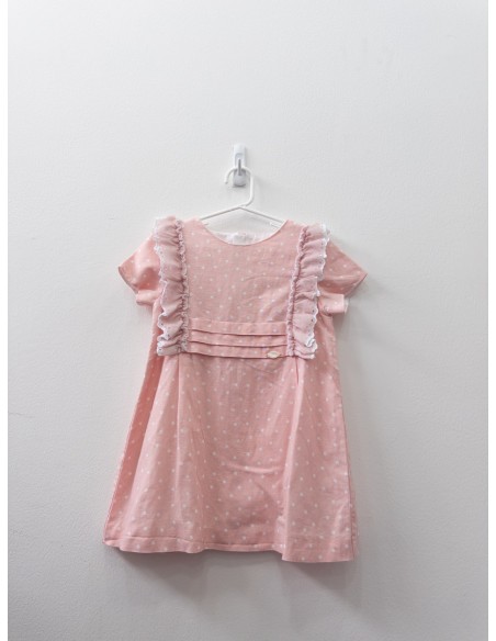 vestido rosado bolitas blancas