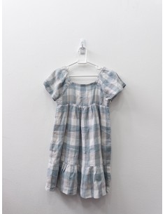 vestido cuadros turquesa y beige