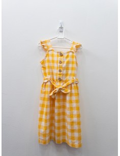 vestido cuadros amarillos y blancos