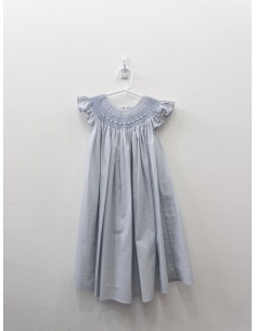 vestido celeste con bolitas blancas