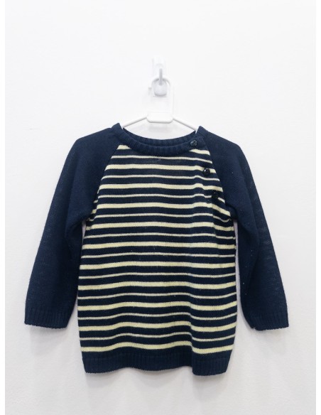 sueter azul con rayas verdes