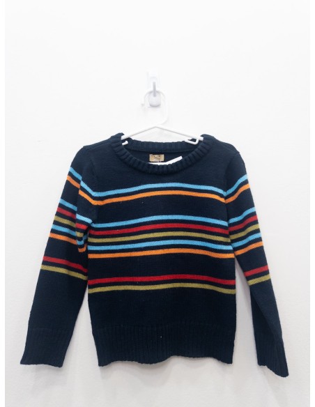 sueter azul rayas naranjas celestes y rojas