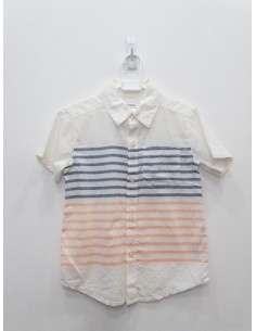 camisa blanca rayas azules y rosadas