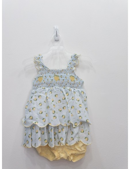 blusa celeste limones y short amarillo