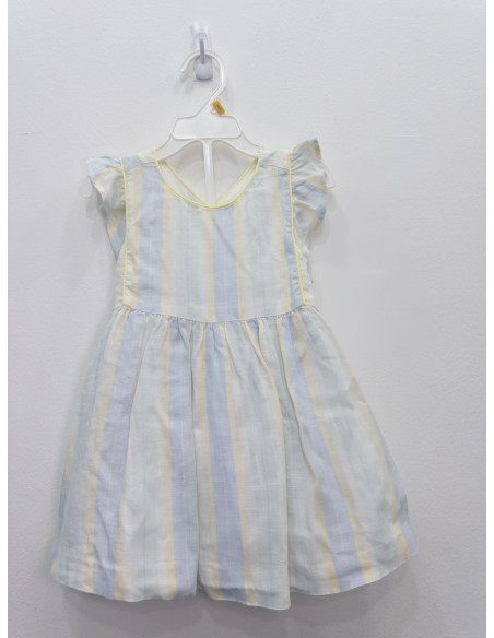 vestido lino rayas verdes celestes y amarillas