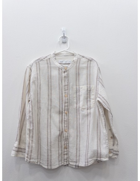 camisa beige con rayas cafes