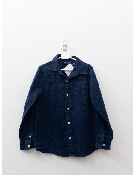 camisa lino azul oscura