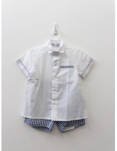 set celeste rayas blancas, top blanco