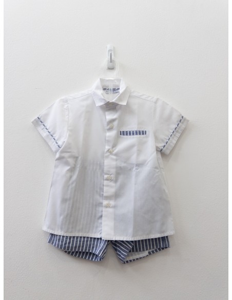 set celeste rayas blancas, top blanco