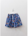 pantalon de bano azul con flores naranja y coral
