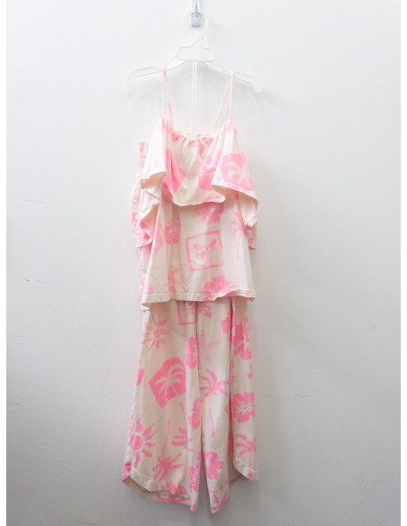pantalon blanco con flores neon