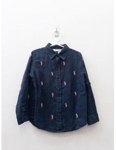 camisa lino azul con cabllos de mar