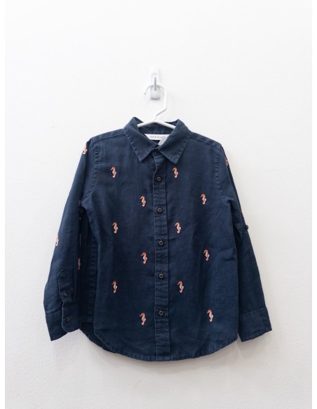 camisa lino azul con cabllos de mar