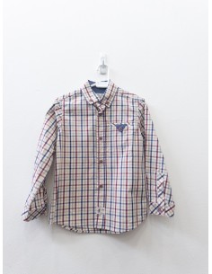 camisa cuadros azules beige y conchon de vino