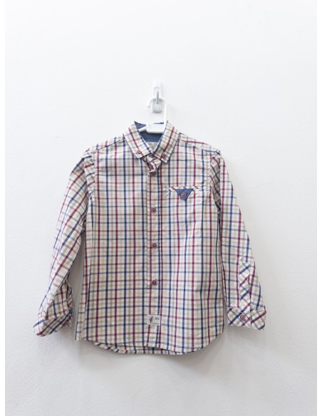 camisa cuadros azules beige y conchon de vino
