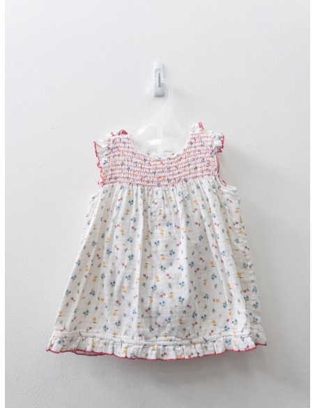 vestido blanco con flores amarillas rojas y azules