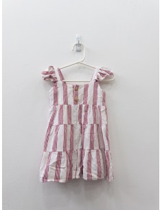 vestido beige con rayas rojas