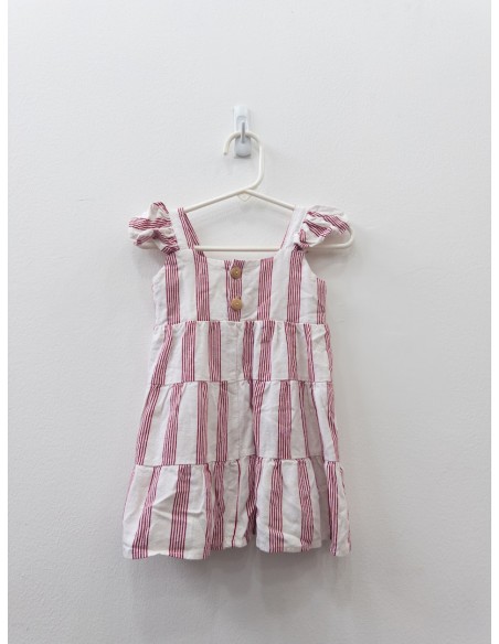 vestido beige con rayas rojas