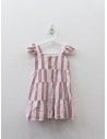 vestido beige con rayas rojas