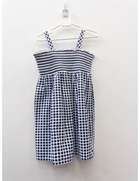 vestido bolas azules y rayas en pecho