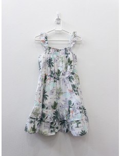 vestido blanco con dibujos de hojas verdes