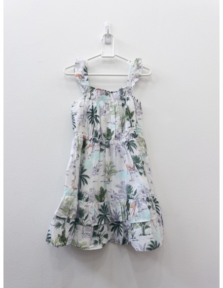 vestido blanco con dibujos de hojas verdes