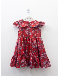 vestido rojo con flores rosados, y hojas negros