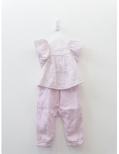 set pantalon y top lila con flores blancas