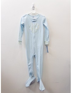 pijama rayas celestes con corazon con flores celestes y amarillas