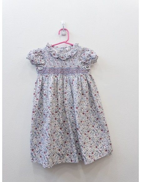 vestido con flores grises celestes ty concho de vino
