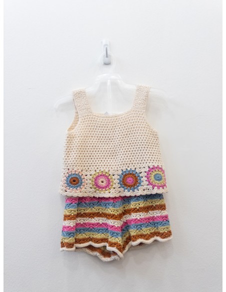 set crochet beige con colores