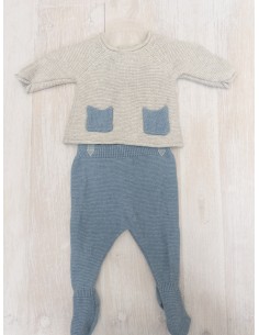 set pantalon celeste y top gris