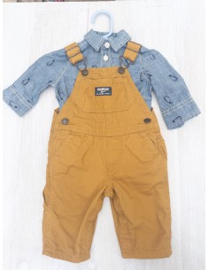 set camisa denim con pinguinos y mameluco cafe