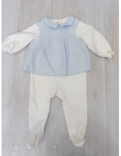 enterizo parte de arriba rayas celestes y pantalon blanco