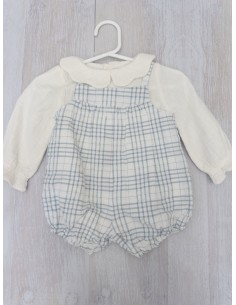 set camisa balnca y enterizo  rayas celestes
