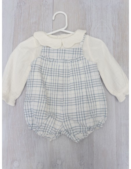 set camisa balnca y enterizo  rayas celestes