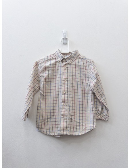camisa beige rayas rojas y verdes y azules