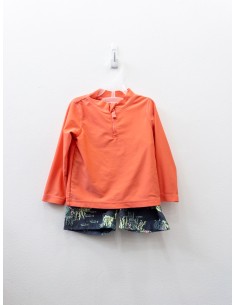 set pantalon de bano dibujos verdes con camisa naranja