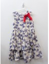 vestido beige con flores azules