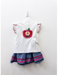 set falda jean top manzana y flor