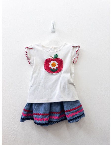 set falda jean top manzana y flor